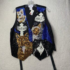 Vintage Sequin Cat Vest Size Large Kitty Fashion Fantasy Festival Catccore NWT